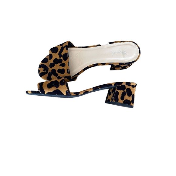 Qupid Womens Brown & Black Leopard Print Block Heel Open Toe Mule Sandal Size 8 - Picture 6 of 9